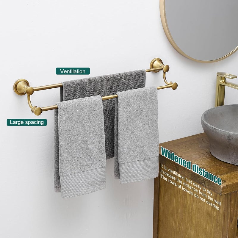 Hoimpro Adjustable Retractable 15-27 Inches Stainless Steel Bathroom Towel Bar, Bathroom Accessories Bath Hotel Double Towel Bar Rod Hanger Wall Mounted Towel Holder Towel Rack, Antique Brass - Image 5